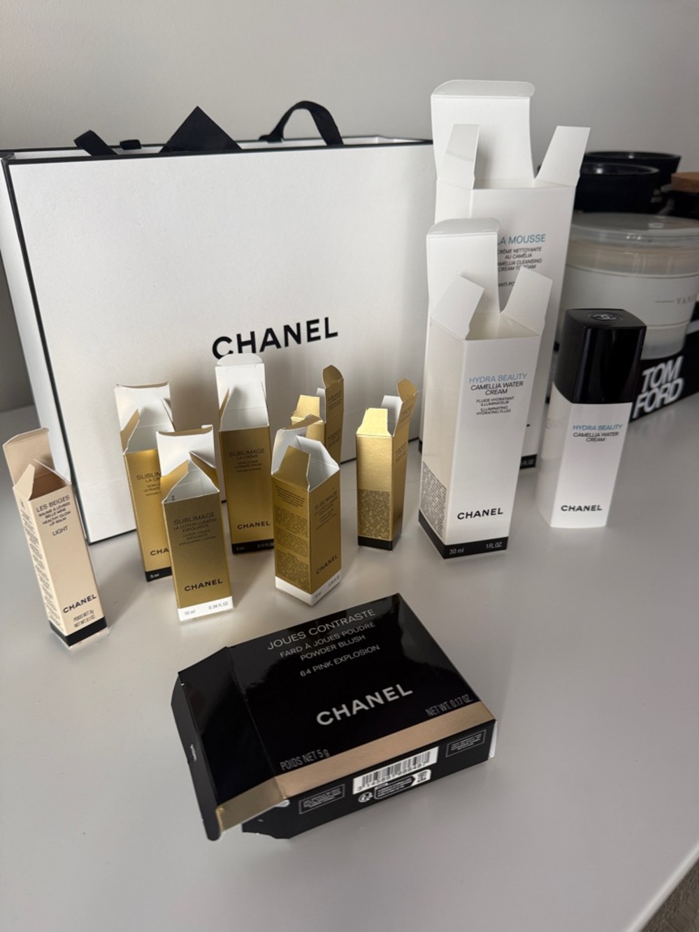 CHANEL White and Gold Skincare & Makeup Set